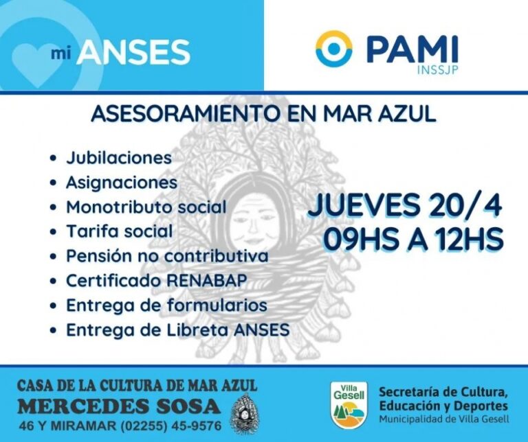 CASA DE LA CULTURA: HAY UNA NUEVA JORNADA DE ASESORAMIENTO DE ANSES EN MAR AZUL