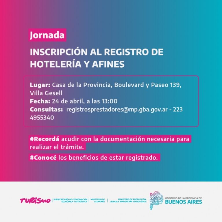 VENI A LA INSCRIPCIÓN PARA EL REGISTRO DE HOTELERÍA Y AFINES